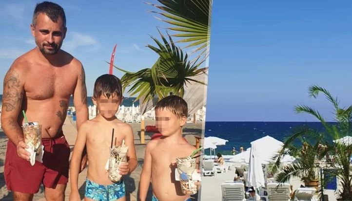 Бар на морето дава разхлаждаща напитка срещу чаша с боклук от плажа